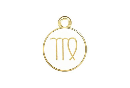 Round White Enameled Zodiac Charms - Virgo 15x12mm - 1pc