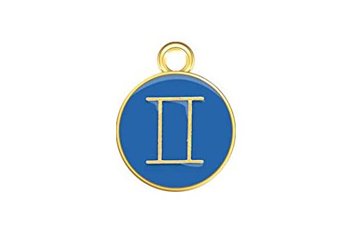 Round Blue Enameled Zodiac Charms - Gemini 15x12mm - 1pc