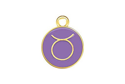 Round Purple Enameled Zodiac Charms - Taurus 15x12mm - 1pc