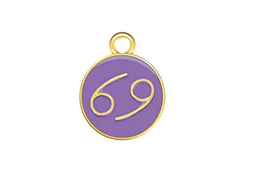 Round Purple Enameled Zodiac Charms - Cancer 15x12mm - 1pc