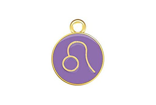 Round Purple Enameled Zodiac Charms - Leo 15x12mm - 1pc