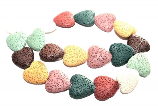 Dyed Heart Synthetic Lava Rock Beads Strands - Multicolor 20x21mm - 20pcs