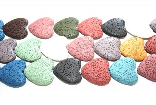 Dyed Heart Synthetic Lava Rock Beads Strands - Multicolor 28x26mm - 15pcs