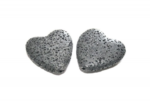 Dyed Heart Synthetic Lava Rock Beads - Black 28x26mm - 2pcs
