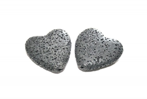 Lava Rock Nero - Cuore 28x26mm - 2pz