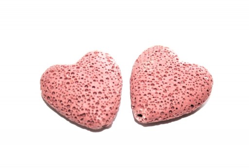 Dyed Heart Synthetic Lava Rock Beads - Pink 28x26mm - 2pcs