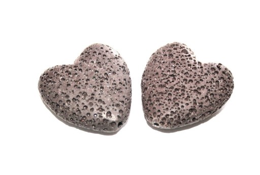 Dyed Heart Synthetic Lava Rock Beads - Brown 28x26mm - 2pcs