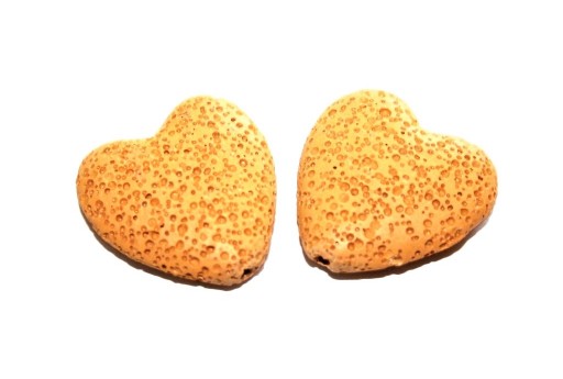 Dyed Heart Synthetic Lava Rock Beads - Ocra Yellow 28x26mm - 2pcs