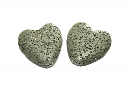 Dyed Heart Synthetic Lava Rock Beads - Dark Green 28x26mm - 2pcs