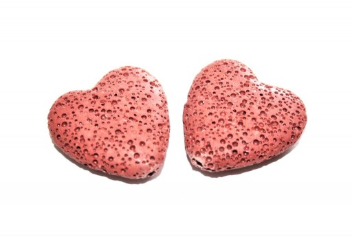 Dyed Heart Synthetic Lava Rock Beads - Brick 28x26mm - 2pcs
