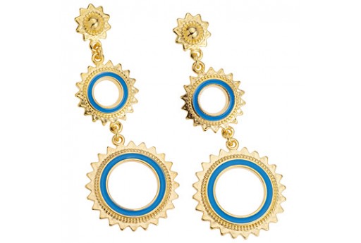 Εarring Ethnic Sun with Titanium Pin - Silver 10,3x13,3mm - 2pcs 2