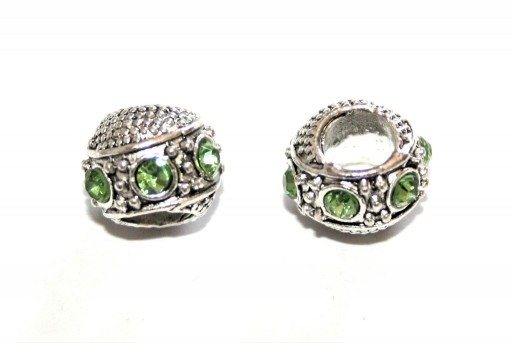 Perline Foro Largo con Strass Verde Chiaro 11x9mm - 2pz