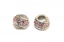 Large Hole Rondelle whit Rhinestone Pink 11x9mm - 2pcs