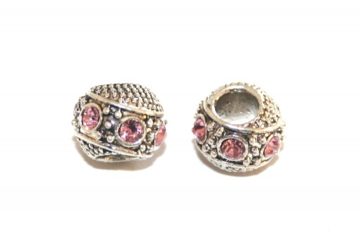 Perline Foro Largo con Strass Rosa 11x9mm - 2pz
