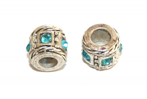 Perline Foro Largo con Strass Aquamarine 11,2x9mm - 2pz