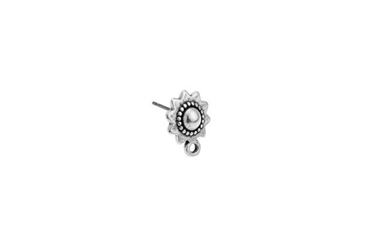 Εarring Ethnic Sun with Titanium Pin - Silver 10,3x13,3mm - 2pcs