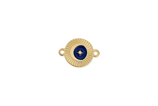 Round Motif with Star & Rays with 2 Rings - Gold Blue 19,2x13,7mm - 1pc
