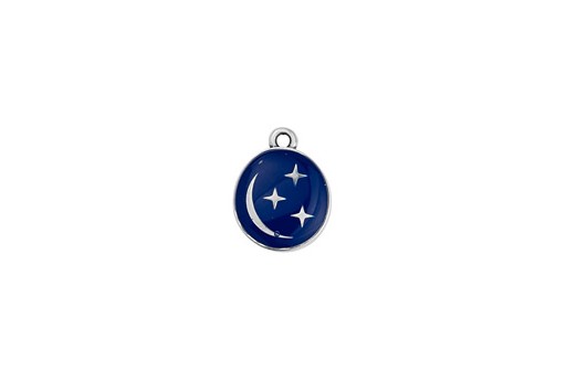 Charms Ovale Smaltato con Stelle e Luna - Argento Blue 12,7x16,2mm - 2pz