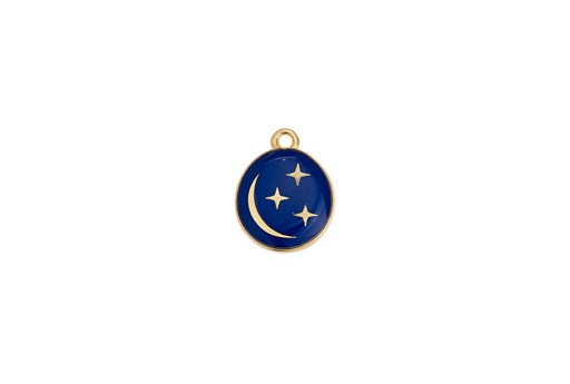 Charms Ovale Smaltato con Stelle e Luna - Oro Blue 12,7x16,2mm - 2pz