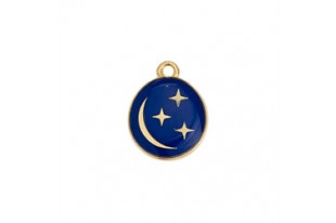 Charms Ovale Smaltato con Stelle e Luna - Oro Blue 12,7x16,2mm - 2pz