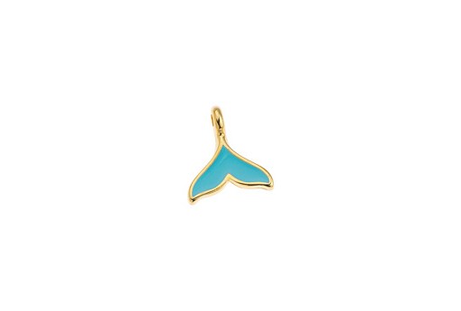 Enamel Whale Tail Pendant - Gold Turquoise 13,7x14,8mm - 1pc