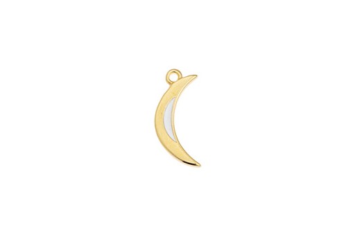 Enamel Moon Pendant - Gold White 9,2x21,3mm - 1pc