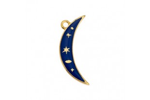 Pendente Smaltato Luna con Stelle - Oro Blue 10,2x23,1mm - 1pz