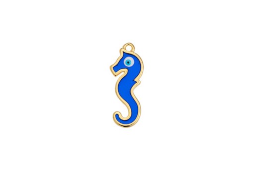 Motif Seahorse Vitraux Pendant - Gold Blue 10,1x24,8mm - 1pz