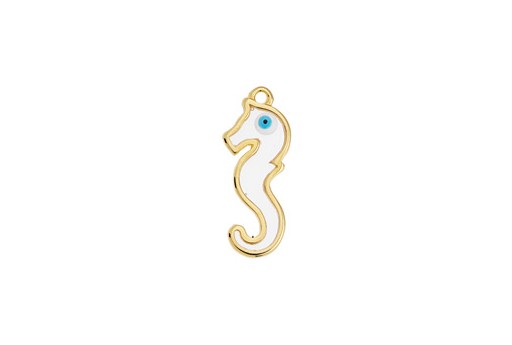 Motif Seahorse Vitraux Pendant - Gold Transparent Glass 10,1x24,8mm - 1pz