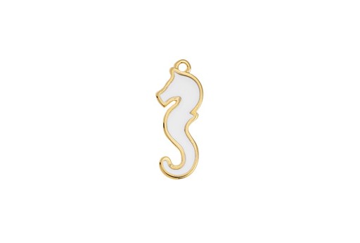 Seahorse Enamel Pendant - White Gold 10,1x24,8mm - 1pz