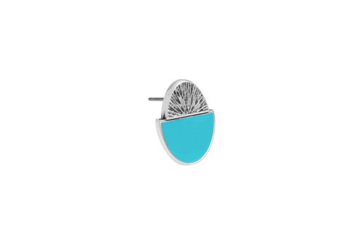 Enamel Oval Earring - Silver Turquoise 13,4x17,5mm - 2pcs