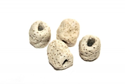 Dyed Tube Synthetic Lava Rock Beads - Beige 13x11mm - 4pcs
