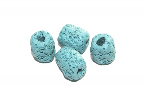 Dyed Tube Synthetic Lava Rock Beads - Blue 13x11mm - 4pcs