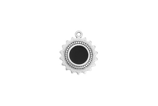 Motif Ethnic Sun Pendant - Silver Black 17,7x20,8mm - 2pz