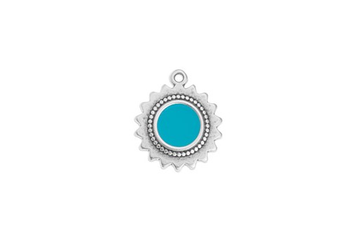 Motif Ethnic Sun Pendant - Silver Turquoise 17,7x20,8mm - 2pz