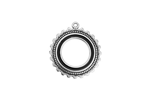 Motif Ethnic Sun Pendant - Silver Black 25,4X28,2mm - 1pz