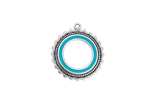 Motif Ethnic Sun Pendant - Silver Turquoise 25,4x28,2mm - 1pz