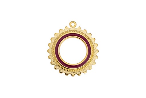 Motif Ethnic Sun Pendant - Gold Bordeaux 25,4x28,2mm - 1pz