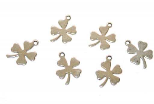 Charms in Acciaio Platino - Quadrifoglio 13x9,5mm - 6pz