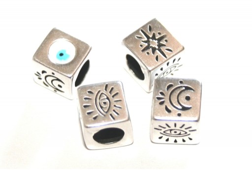 Zamak Cube Spiritual with Eye - Silver Light Blue 8,2x8,2mm - 2pcs