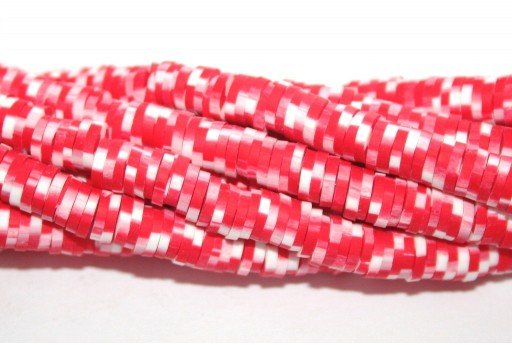 Heishi Beads Bicolored- White Red 6mm - 200pcs