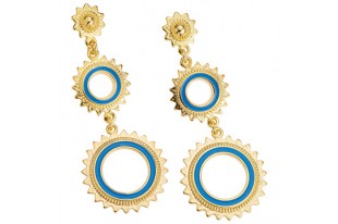 Motif Sun Ethnic with 2 Rings - Gold Turquoise 18,2x23,4mm - 1pc