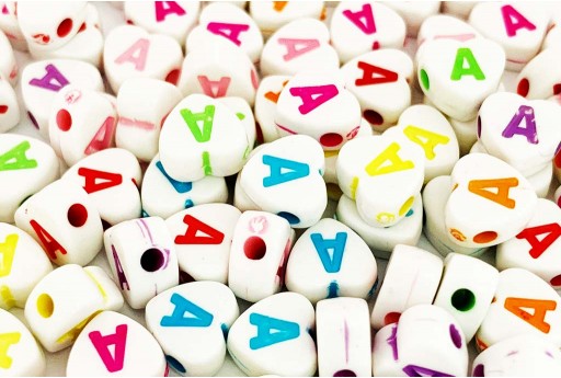 Acrylic Beads Heart Letter A Mix Color 7X7,5mm - 20pz