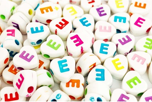 Acrylic Beads Heart Letter E Mix Color 7X7,5mm - 20pz