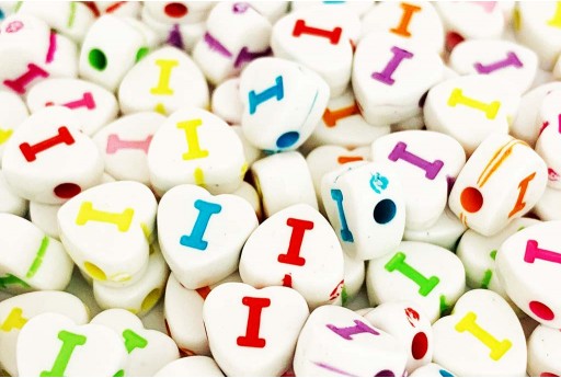 Perline Acrilico Cuore Lettera I - Mix Color 7x7,5mm - 20pz