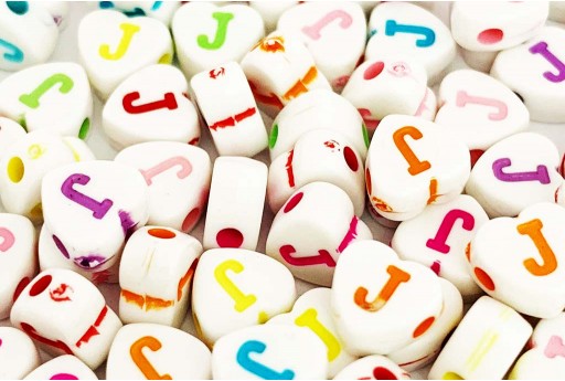 Acrylic Beads Heart Letter J Mix Color 7X7,5mm - 20pz