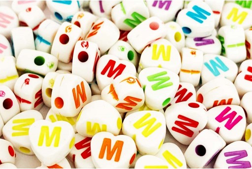 Acrylic Beads Heart Letter M Mix Color 7X7,5mm - 20pz