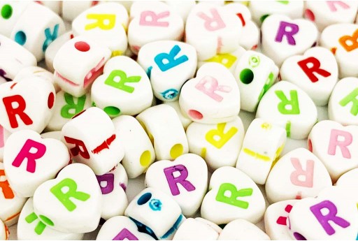 Acrylic Beads Heart Letter R Mix Color 7X7,5mm - 20pz