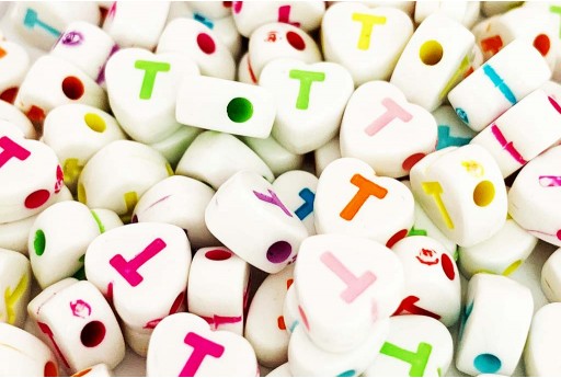 Acrylic Beads Heart Letter T Mix Color 7X7,5mm - 20pz