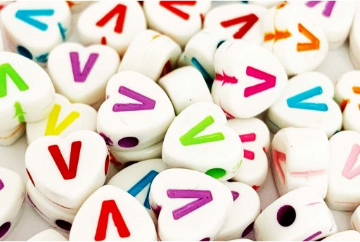 Acrylic Beads Heart Letter V Mix Color 7X7,5mm - 20pz